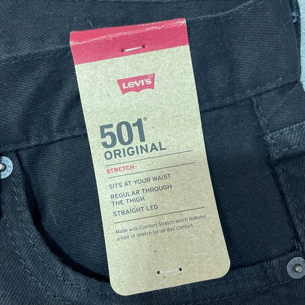 NWT Levi's 501 Original Stretch Jeans Men's 34x32 Black Cotton Denim Button Fly